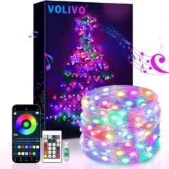 VOLIVO Dreamcolor 33FT LED Fairy String Lights RGBIC,100 Lights Rope,USB Powered,Rainbow Strip Lights,Sync To Music,IP67 Waterproof,for Indoor&Outdoor&Christmas Decor