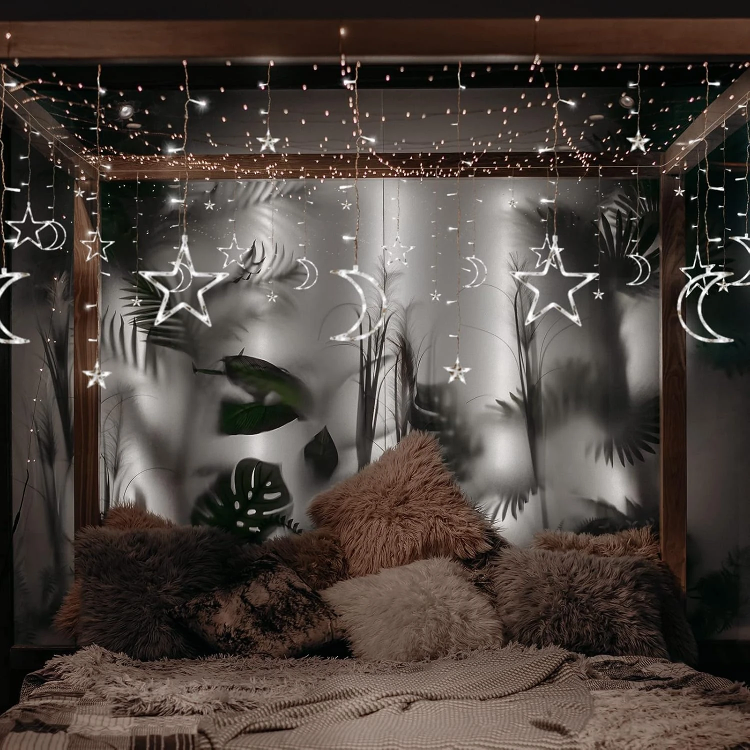 138 LED Ramadan Decorations Lights, Solar Moon And Star Lights For Outdoor Waterproof, Solar Christmas Powered Curtain Lights With 8 Modes, Ramadan Hanging Decor For Ramadan, Home, Patio (Cold White) 4 138 LED Ramadan Decorations Lights, Solar Moon And Star Lights For Outdoor Waterproof, Solar Christmas Powered Curtain Lights With 8 Modes, Ramadan Hanging Decor For Ramadan, Home, Patio (Cold White) - Image 4