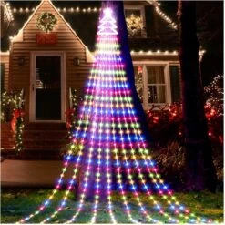Outdoor Christmas Decorations Star String Lights 420 LED Waterproof Waterfall Lights With Christmas Tree Topper, Gorrzai 8 Lighting Modes String Lights For Tree Yard Patio Garden Party (Multi-Colored)