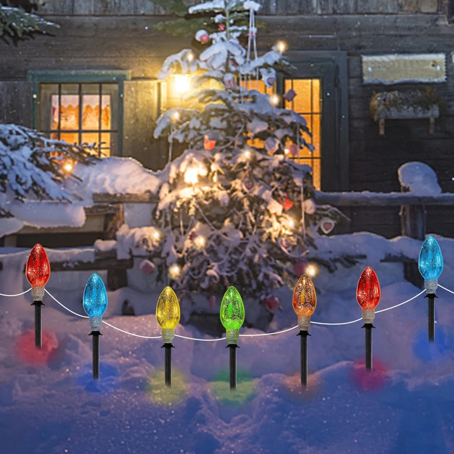 Biswing Christmas Decorations C9 Multicolor Light Bulb With Pathway Markers, Outdoor Xmas Pathway Lights, Connectable & Light Up For Holiday Walkway Patio Garden Lawn Yard Ornament, 5 Pack 4 Biswing Christmas Decorations C9 Multicolor Light Bulb With Pathway Markers, Outdoor Xmas Pathway Lights, Connectable & Light Up For Holiday Walkway Patio Garden Lawn Yard Ornament, 5 Pack - Image 4