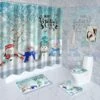 Dowhufund 4 Piece Christmas Snowman Shower Curtain Sets With Non-Slip Rugs,Toilet Lid Cover And U Shape Mat,Bathroom Sets With Shower Curtains And Rugs And Accessories,with 12 Hooks,65" W X 70" H