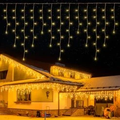 Qunlight Christmas Lights Outdoor IcicleLights 360LED 33FT 8 Modes, Connectable Hanging Fairy String Lights With 30V Plug In For Valentine Wedding Party Eave Garden Wall Decorations(Warm White)