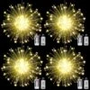 Techip 4PCS 120LED Starburst Lights Battery Operated Hanging Fairy Star Sphere Lights With Remote Waterproof Hanging Ceiling Decorations For Bedroom Wedding Party Christmas, Warm White