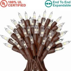 50 Christmas Tree Lights Set - 12.3 Ft / 3.7 M - 120V - Clear Warm White Bulbs 2800K - Brown Wire - Decor Lights For Patio Garden Wedding Holiday Christmas Tree - Indoor And Outdoor Decorative Use -Xmas Lighting Shop 81s0fOS7X1L. AC SL1500