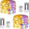 JMEXSUSS 2 Pack Color Changing Fairy Lights Battery Operated, 33ft 100 LED Color Changing Christmas Lights With Remote, 8 Modes Twinkle String Lights For Bedroom Party Decor, Warm White & Multicolor