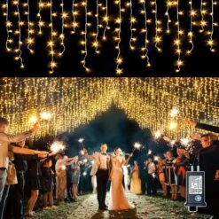 Icicle Lights Outdoor - 66ft 640 LED Hanging LED String Lights With 120 Drops 8 Modes Plug In Waterproof For Christmas Decoration Holiday House Windows Tree Party Wedding Outside Decor, Warm White