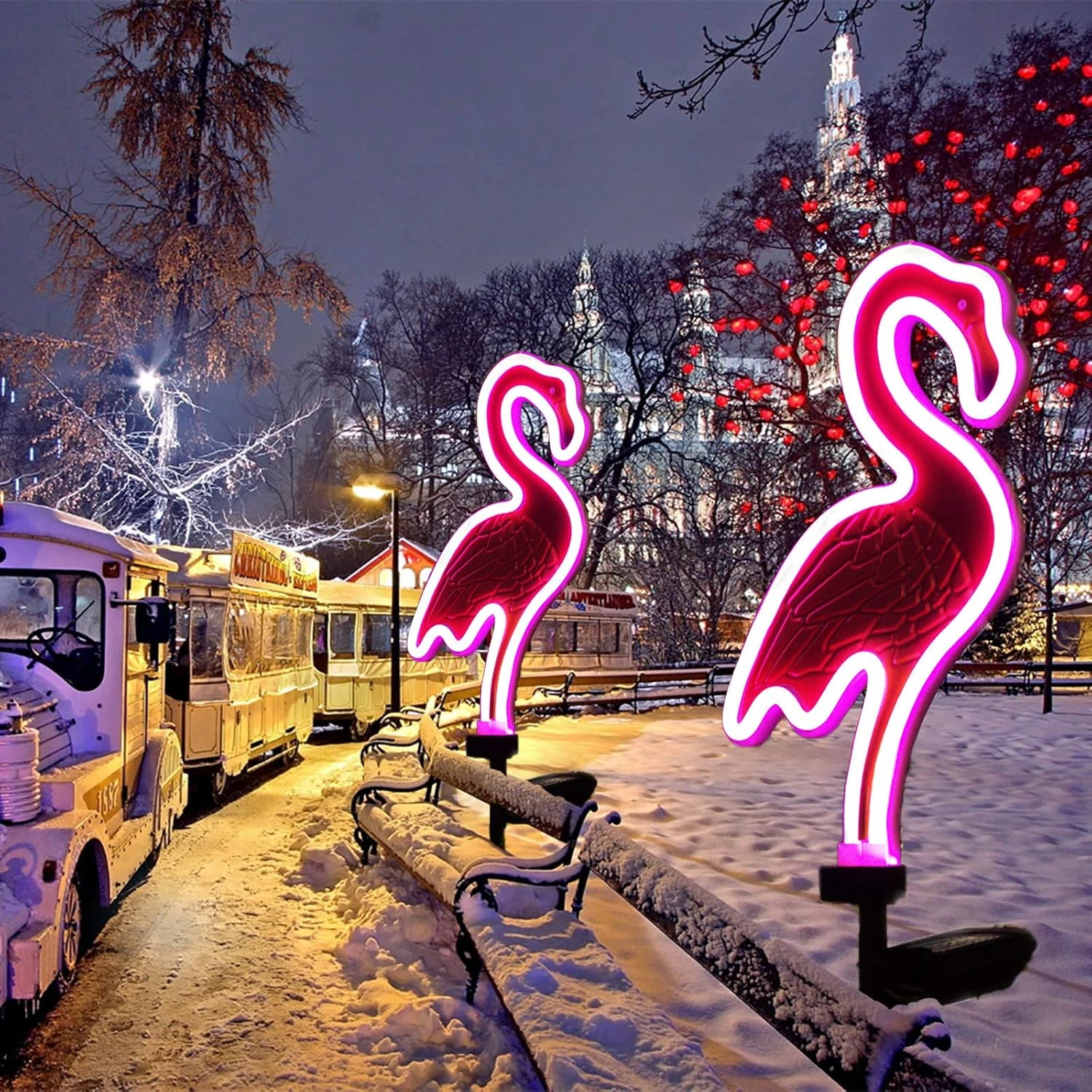 Solar Flamingo Pink Neon Light - Set Of 2 Metal Garden Stake Lights 42 Inch Path Lighting For Christmas Yard Lawn Patio Walkway Decor 4 Solar Flamingo Pink Neon Light - Set Of 2 Metal Garden Stake Lights 42 Inch Path Lighting For Christmas Yard Lawn Patio Walkway Decor - Image 4