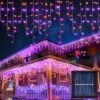 GENERIC 360 LED Halloween Icicle Lights Outdoor Waterproof, 8 Modes Solar Christmas Decorations Lights With 60 Drops For Party, Wedding, Halloween Decorations（Orange/Purple