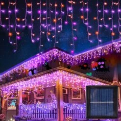 GENERIC 360 LED Halloween Icicle Lights Outdoor Waterproof, 8 Modes Solar Christmas Decorations Lights With 60 Drops For Party, Wedding, Halloween Decorations(Orange/Purple