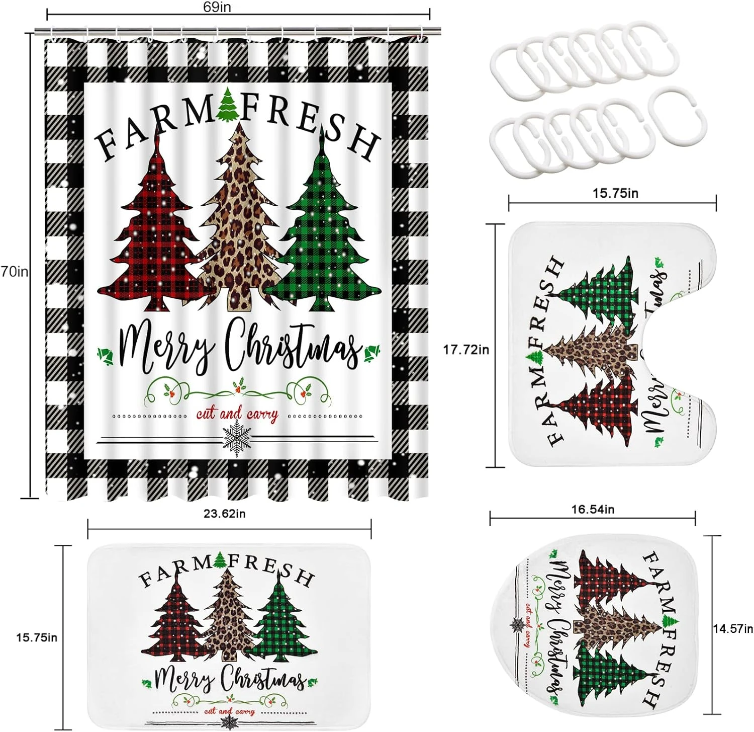 Likiyol 4 Pcs Merry Christmas Shower Curtain Sets With Non-Slip Rugs, Toilet Lid Cover And Bath Mat, Buffalo Plaid Shower Curtain With 12 Hooks, Winter Holiday Tree Shower Curtain 7 Likiyol 4 Pcs Merry Christmas Shower Curtain Sets With Non-Slip Rugs, Toilet Lid Cover And Bath Mat, Buffalo Plaid Shower Curtain With 12 Hooks, Winter Holiday Tree Shower Curtain - Image 7