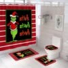 WRUJOJU 4 Pcs Christmas Shower Curtain Set With Non-Slip Rug, Toilet Lid Cover And Bath Mat,Xmas Shower Curtains With 12 Hooks, Christmas Shower Curtain Sets For Bathroom
