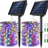 JosMega 2 Pack Solar Powered Fairy String Lights Outdoor Waterproof 8 Modes Twinkle Christmas Decorations Lights, Each 33ft-100LED, 40ft-120LED, 66ft-200LED, 80ft-240LED, Auto On/Off (Multicolor, 33)