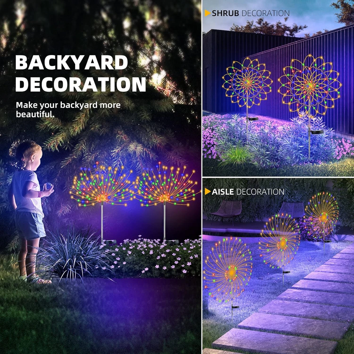 4 PCS Solar Firework Light, Outdoor Solar Garden Decorative Lights 120 LED Powered 40 Copper Wires String DIY Landscape Light For Walkway Pathway Backyard Christmas Decoration Parties (Multi-Colored) 6 4 PCS Solar Firework Light, Outdoor Solar Garden Decorative Lights 120 LED Powered 40 Copper Wires String DIY Landscape Light For Walkway Pathway Backyard Christmas Decoration Parties (Multi-Colored) - Image 6