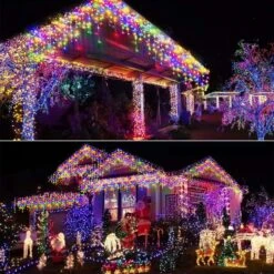 Homeleo Solar Icicle Christmas Lights, Outdoor Icicle Lights, Multi-color Led Balcony Lights For Outside Christmas Decorations, Porch Backyard Patio House Bedroom Window Decor(14.5Ft/30 Drops/160 LED) -Xmas Lighting Shop 81vy5vr1zZL. AC SL1500