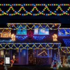 XTF2015 Christmas Lights Outdoor Color Changing 40FT 380 LED Christmas String Lights Extendable 8 Modes, Waterproof Half-Round Christmas Lights For House Roof Eaves Garden Patio(Multicolor)