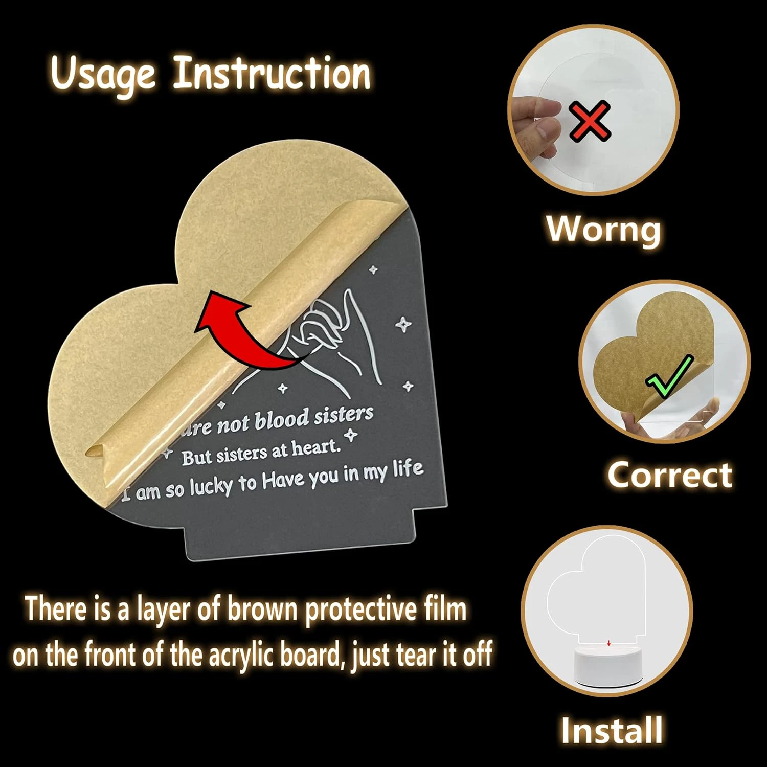 LE XIAOXI Best Friend Birthday Gifts Friendship Gifts Acrylic Night Light, Thank You Gifts For Friends - Christmas Birthday Gifts For Bestie, BFF 2 LE XIAOXI Best Friend Birthday Gifts Friendship Gifts Acrylic Night Light, Thank You Gifts For Friends - Christmas Birthday Gifts For Bestie, BFF - Image 2