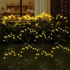 12 Pieces 10 LED Solar Powered Firefly Lights Starburst Swaying Light Solar Lights Outdoor Waterproof Solar Christmas Decorations Outdoor Yard Decorative Flexible Landscape Path Lights, Warm White