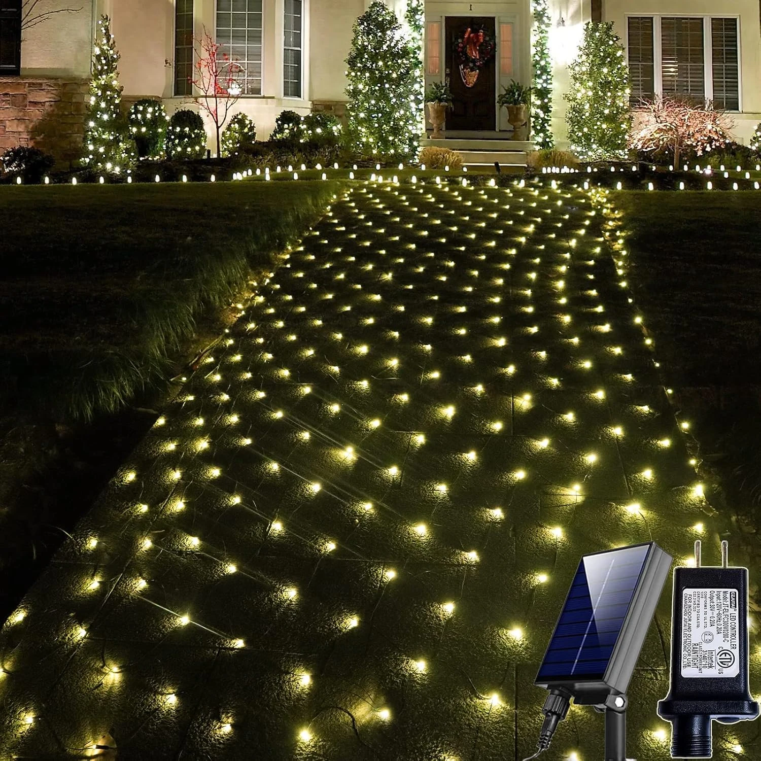 Solar Net Lights Outdoor, 240 LED Warm White Mesh Lights Waterproof, 2 Power Supply 11.5ft X 5ft 8 Modes Green Wire String Lights With Remote For Bushes Trees Patio Garden Shrubs Christmas Decoration 1 Solar Net Lights Outdoor, 240 LED Warm White Mesh Lights Waterproof, 2 Power Supply 11.5ft X 5ft 8 Modes Green Wire String Lights With Remote For Bushes Trees Patio Garden Shrubs Christmas Decoration