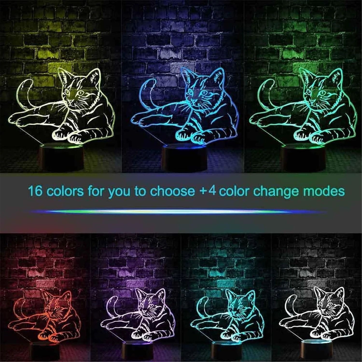Christmas Gift Pet Cat 3D Illusion Birthday Present Beside Table Lamp, Gawell 16 Colors Changing Touch Switch Decoration Night Lamp With Remote Control Cat Lover Theme Toy 2 Christmas Gift Pet Cat 3D Illusion Birthday Present Beside Table Lamp, Gawell 16 Colors Changing Touch Switch Decoration Night Lamp With Remote Control Cat Lover Theme Toy - Image 2