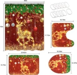 Likiyol 4 Pcs Christmas Reindeer Shower Curtain Sets With Non-Slip Rugs, Toilet Lid Cover, Bath Mat And 12 Hooks, Golden Elk Shower Curtain Pine Branches Red Christmas Bathroom Set -Xmas Lighting Shop 81wriIgJb6L. AC SL1500