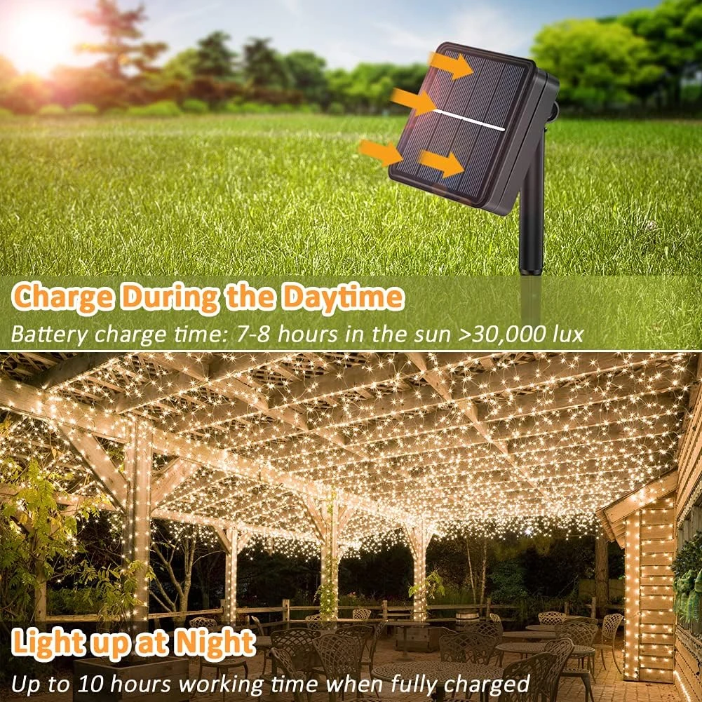 Extra-Long Solar String Lights Outdoor Waterproof - 4-Pack Each 72FT 200 LED Solar Powered Fairy Lights - 8 Modes Copper Wire Lights For Patio Trees Garden Party Christmas Wedding (Warm White) 4 Extra-Long Solar String Lights Outdoor Waterproof - 4-Pack Each 72FT 200 LED Solar Powered Fairy Lights - 8 Modes Copper Wire Lights For Patio Trees Garden Party Christmas Wedding (Warm White) - Image 4
