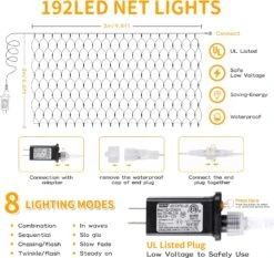 HEYFUNi 192 LED Net Lights Outdoor Mesh Lights,8 Modes Net Lights For Bushes Plug In, Waterproof Christmas Net String Lights For Bushes Ceiling Wedding Indoor Outdoor(9.8ft X 6.6ft,Warm White) -Xmas Lighting Shop 81yMYy8XHRL. AC SL1500