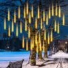 Meteor Shower Lights Outdoor - Total 19ft 8 Tubes 11.8 Inches Falling Rain Lights, Waterproof Lights Indoor & Outdoor For Christmas Halloween Decorations Tree/Porch Yard/Patio/Roof (Warm)