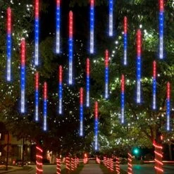 FUNPENY 4th Of July Lights, 288 LED Red White And Blue Meteor Shower Rain Lights, Independence Day Decorations 30cm 8 Tubes Outdoor Christmas Lights Xmas Tree Holiday Decor -Xmas Lighting Shop 81ybXryHUwL. AC SL1500