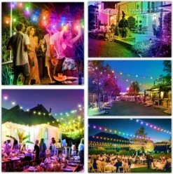 SHINE HAI 2-Pack 48FT Outdoor RGB String Lights, Cafe LED String Light With 30+5 Shatterproof Edison Bulb Dimmable, Commercial Light String For Patio Backyard Christmas Party, 2 Remote, 96FT -Xmas Lighting Shop 81zJ3ppFIzL. AC SL1500