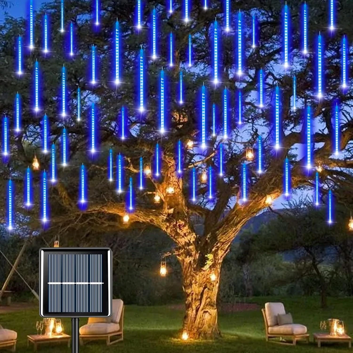 YEGUO Solar Meteor Shower Lights Outdoor, 8 Tubes 144 LED Meteor Christmas Lights, Falling Rain Lights For Party Tree Holiday Roof Wedding(Blue) 1 YEGUO Solar Meteor Shower Lights Outdoor, 8 Tubes 144 LED Meteor Christmas Lights, Falling Rain Lights For Party Tree Holiday Roof Wedding(Blue)