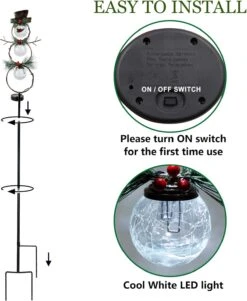 GUOOU Solar Christmas Yard Decorations, Outdoor LED Solar Powered Glass Ball Lights, Xmas Snowman Pathway Lights, Metal Solar Garden Stake Lights, Snowman Christmas Lawn Yard Ornament, Set Of 2 -Xmas Lighting Shop 81zTCnm888L. AC SL1500
