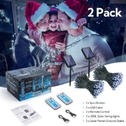 Woohaha 2 Pack Solar String Lights,Each 72ft 200 LED Solar White Christmas Lights Outdoor With Remote And Timer, 8 Modes Solar Tree Lights Waterproof Solar Fairy Lights For Garden,Yard,Patio,Party -Xmas Lighting Shop 912xkGTnohL. AC SL1500