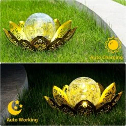 GIGALUMI Solar Lights Outdoor Garden Decor, Adjustable Metal Petal Lotus Flower Lights Crackle Globe Glass Lantern Outdoor Table Decor Waterproof For Patio, Lawn, Pathway, Pond, Christmas Gift -Xmas Lighting Shop 914Y8UnAfL. AC SL1500