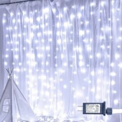 Oopswow 304L Curtain String Lights,9.8ft X 9.8ft 8 Modes Curtain Lights For Bedroom,Hanging Twinkle Fairy Lights Plug In Window Lights For Backdrop Christmas Party Wedding Outdoor Indoor Wall Decor