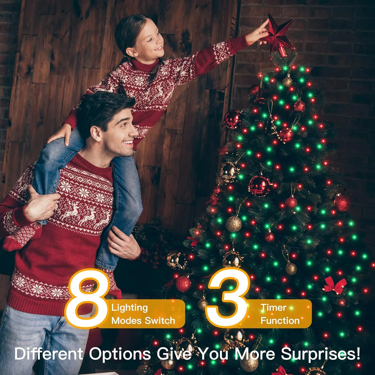 Ollny Christmas Lights Outdoor - 500LED 164FT Long Christmas String Lights With 8 Mode Remote Timer IP44 Waterproof, Fairy Lights For Tree House Yard Outside Indoor Xmas Decorations(Red+Green 3 Ollny Christmas Lights Outdoor - 500LED 164FT Long Christmas String Lights With 8 Mode Remote Timer IP44 Waterproof, Fairy Lights For Tree House Yard Outside Indoor Xmas Decorations(Red+Green - Image 3