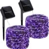 Twinkle Star 2 Pack Outdoor Solar String Lights, 33 FT 100 LED Solar Powered Halloween Decorative Fairy Lights With 8 Modes, Waterproof Black Wire Light For Christmas Patio Yard Wedding Party, Purple