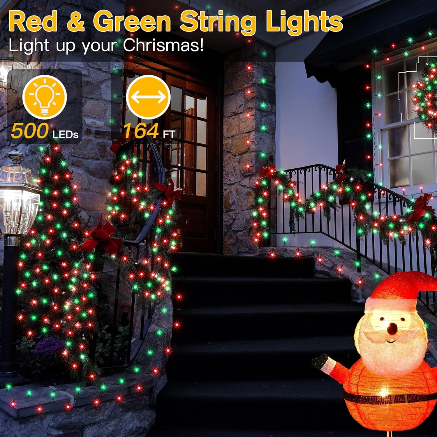 Ollny Christmas Lights Outdoor - 500LED 164FT Long Christmas String Lights With 8 Mode Remote Timer IP44 Waterproof, Fairy Lights For Tree House Yard Outside Indoor Xmas Decorations(Red+Green 2 Ollny Christmas Lights Outdoor - 500LED 164FT Long Christmas String Lights With 8 Mode Remote Timer IP44 Waterproof, Fairy Lights For Tree House Yard Outside Indoor Xmas Decorations(Red+Green - Image 2