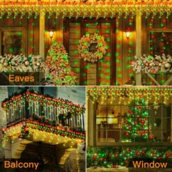 Ollny Icicle Christmas Lights Outdoor 486LED 40FT - 8 Modes Timer Waterproof Connectable Fairy String Lights, Remote Plug In For House Yard Patio Indoor Outside Christmas Decorations - Red And Green -Xmas Lighting Shop 91JCU02lvaL. AC SL1500