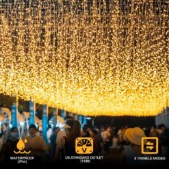 Kemooie 400 LED Outdoor Curtain Lights, 26.2FT X 3.3FT Curtain String Lights With 8 Shining Modes For Indoor Ceremony Birthday Christmas Party Bedroom Balcony Roof Decorations (Warm White) -Xmas Lighting Shop 91JGmDzPc5L. AC SL1500