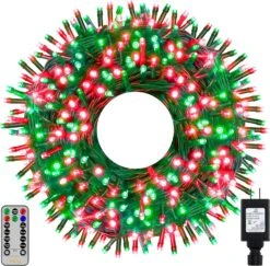 Ollny Christmas Lights Outdoor - 500LED 164FT Long Christmas String Lights With 8 Mode Remote Timer IP44 Waterproof, Fairy Lights For Tree House Yard Outside Indoor Xmas Decorations（Red+Green