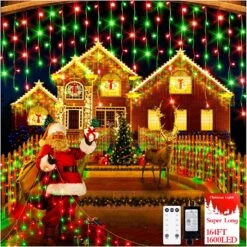 Christmas Lights Outdoor Super Long 1600 LED 164FT Plug In 8 Modes With Timer Dimmable Christmas Lights Waterproof Indoor LED String Lights Decor For Roof Porch Garden Holiday Wedding Party Red+Green