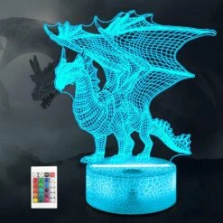 Ammonite Dragon Lamp For Kids, 3D Dragon Night Light Toy,16 Colors With Remote Control Kids Room Decor As A Christmas Birthday Gifts For Boys Girls