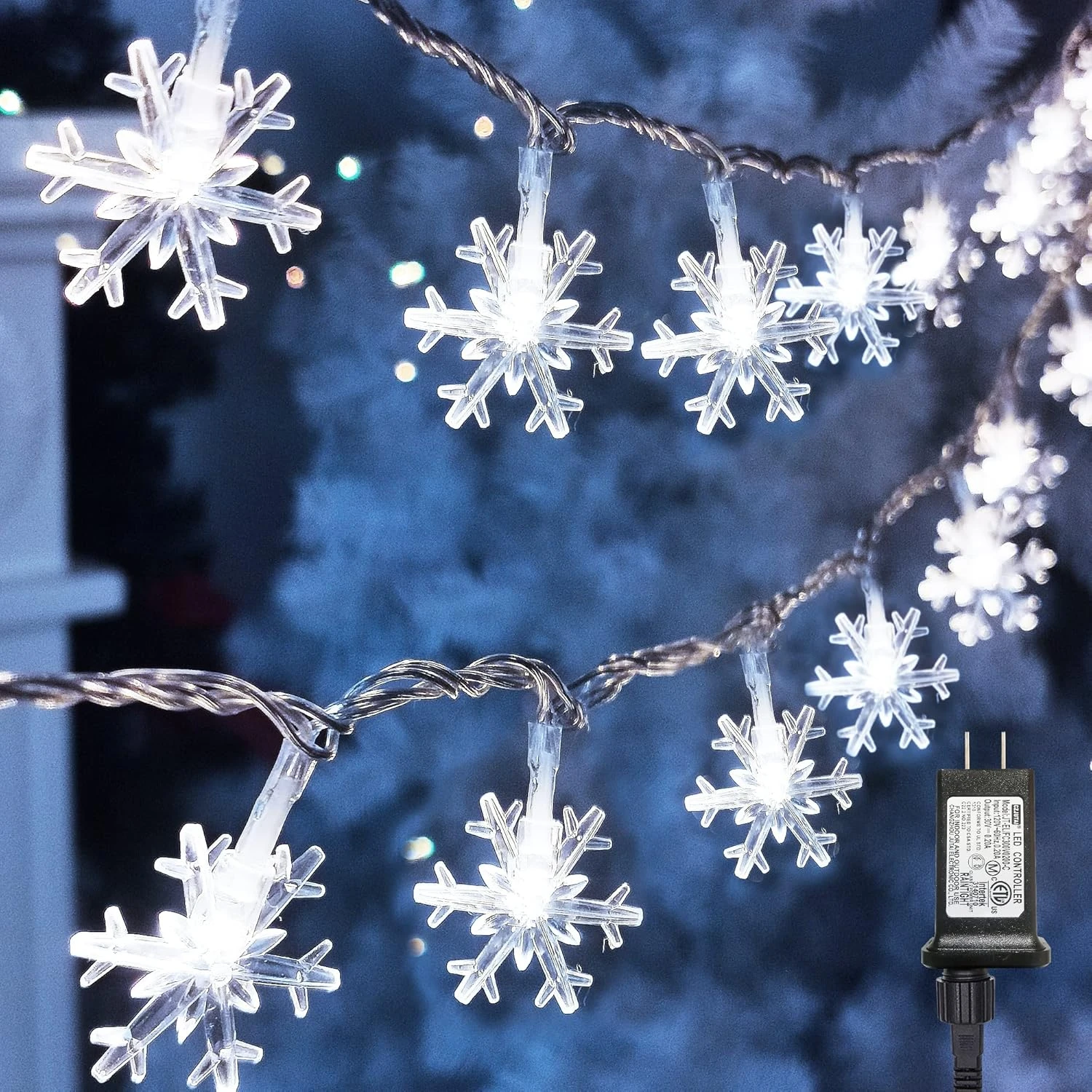 Twinkle Star 100 LED Christmas Snowflake String Lights, 49 FT Plug In Fairy Light Waterproof, Extendable For Indoor Outdoor Holiday Wedding Party, Xmas Tree, New Year, Garden Decorations (White) 1 Twinkle Star 100 LED Christmas Snowflake String Lights, 49 FT Plug In Fairy Light Waterproof, Extendable For Indoor Outdoor Holiday Wedding Party, Xmas Tree, New Year, Garden Decorations (White)