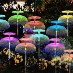 KNHUOS Solar Garden Lights 12 Pack Waterproof Solar Lights For Outside 7 Colors Changing Double Jellyfish Solar Lights Solar Outdoor Lights For Christmas Halloween Pool Outdoor Yard Garden Decor