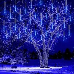 Christmas Lights, Lauzior 16 Inch/40cm Meteor Shower Lights, Xmas Decorations For Outside Yard Party, Icicle Christmas Lights Outdoor For Tree Porch House Holiday, LED Lights, UL Plug, Blue