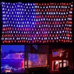 American Flag Lights 390 Super Bright LED With 8 Modes Indoor Outdoor Waterproof Led USA Flag Net Hanging Lights Ornaments For Patriot's Day,July 4th Independence Day, Yard Garden Christmas Decor