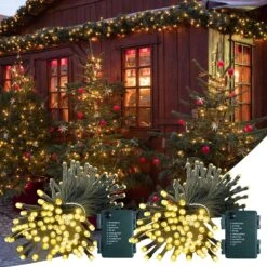 2 Pack Each 16.4ft 60 LED Battery Operated Christmas Tree Lights Indoor Outdoor Cluster String Lights With Timer 8 Modes Dark Green Wire Fairy Light Xmas Patio Bedroom Garden Decorations (Warm White) -Xmas Lighting Shop 91WaxdAkRZL. AC SL1500