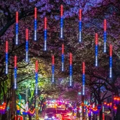 FUNPENY 4th Of July Lights, 288 LED Red White And Blue Meteor Shower Rain Lights, Independence Day Decorations 30cm 8 Tubes Outdoor Christmas Lights Xmas Tree Holiday Decor -Xmas Lighting Shop 91Z4IpP GTL. AC SL1500