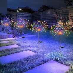 4 PCS Solar Firework Light, Outdoor Solar Garden Decorative Lights 120 LED Powered 40 Copper Wires String DIY Landscape Light For Walkway Pathway Backyard Christmas Decoration Parties (Multi-Colored)
