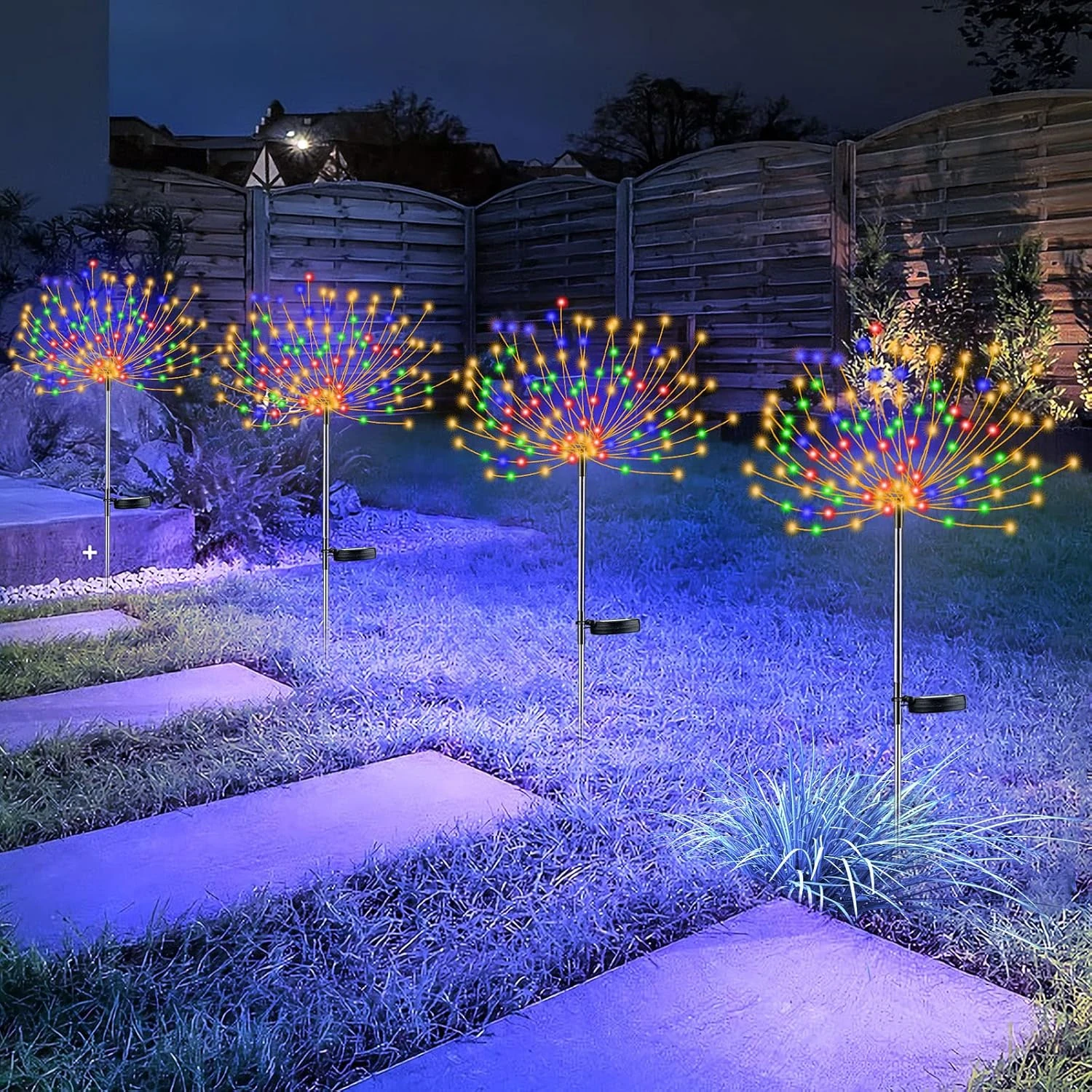 4 PCS Solar Firework Light, Outdoor Solar Garden Decorative Lights 120 LED Powered 40 Copper Wires String DIY Landscape Light For Walkway Pathway Backyard Christmas Decoration Parties (Multi-Colored) 1 4 PCS Solar Firework Light, Outdoor Solar Garden Decorative Lights 120 LED Powered 40 Copper Wires String DIY Landscape Light For Walkway Pathway Backyard Christmas Decoration Parties (Multi-Colored)